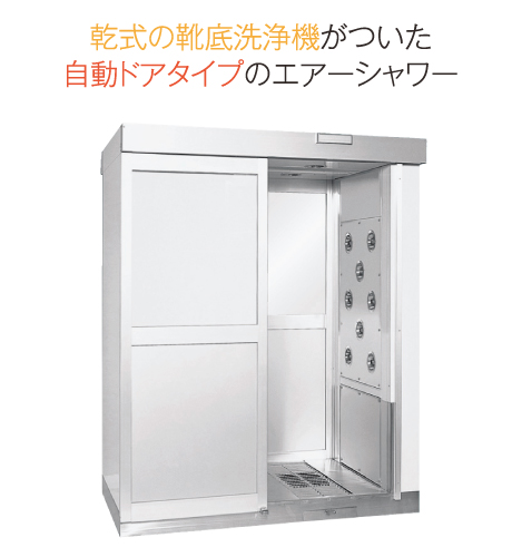 湿式の靴底洗浄機がついた手動ドアタイプのエアーシャワー　清潔くん　GSD-A2001 / GSD-A36